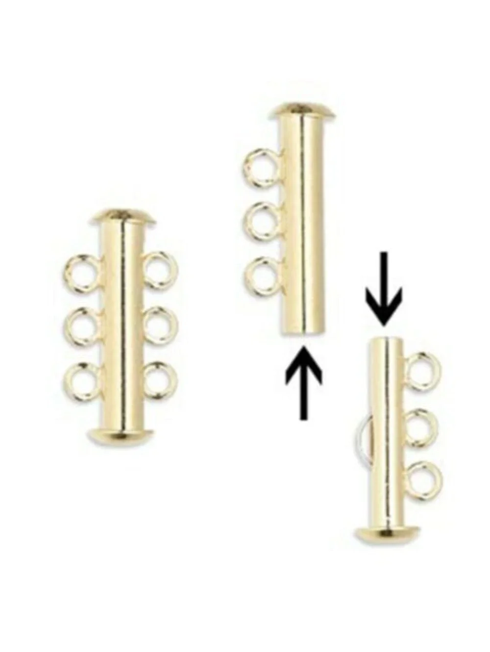 2 Sets Gold 14K Plated 3-Strand Slide Lock Tube Necklace Jewelry Clasps 21x6mm
